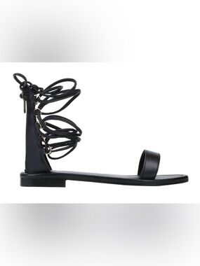 Women’s Lace-Up Black Leather Flat Sandal